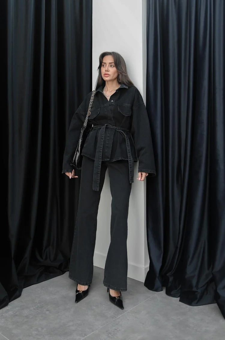 Softi Black Washed Denim Set