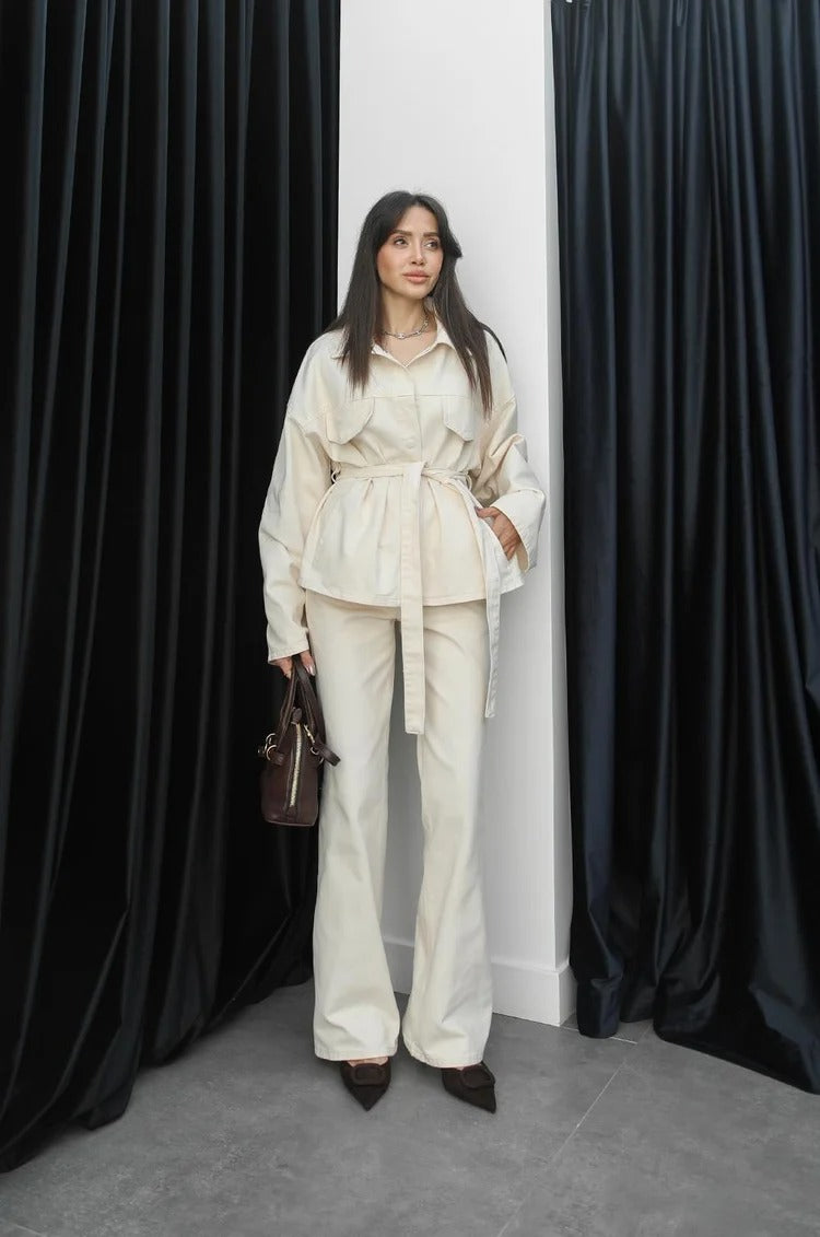 Softi beige Denim Set